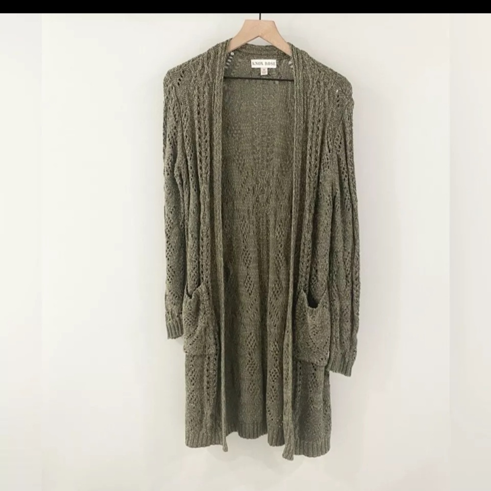 Knox Rose Open Front Long Line Cardigan
Green Size medium